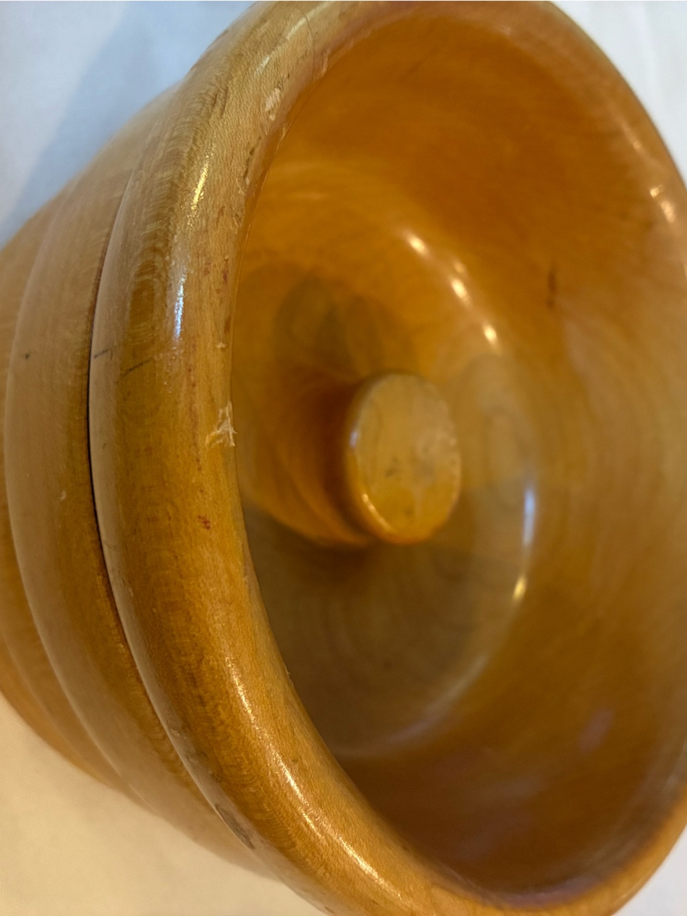 Handturned Wooden Bowl in Honey Brown Little attached Knob on Inside For Yarn??